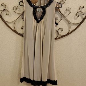Taupe and black cocktail dress
